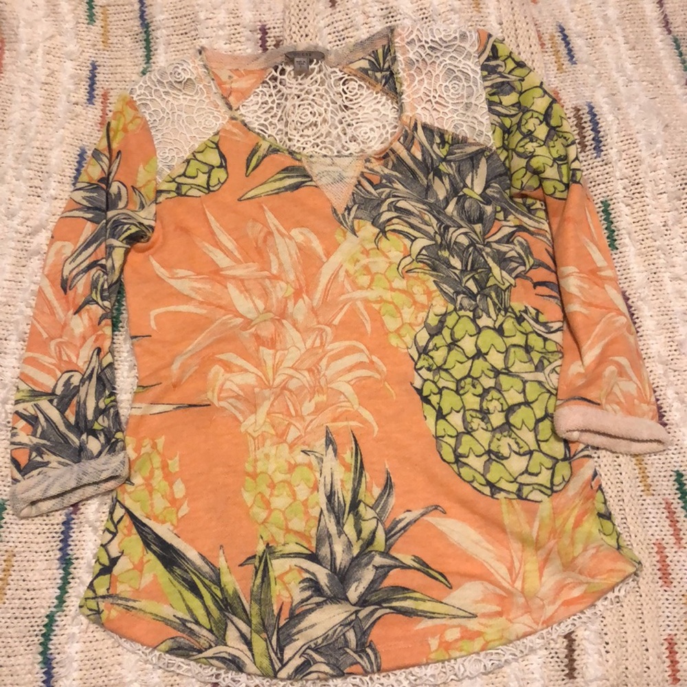 🍍Summer Sweatshirt Pineapple Floral Crochet Back